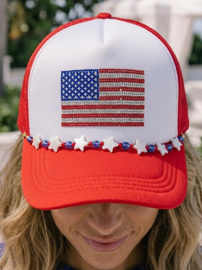 Rhinestone Flag Patriotic July 4th Trucker Hats