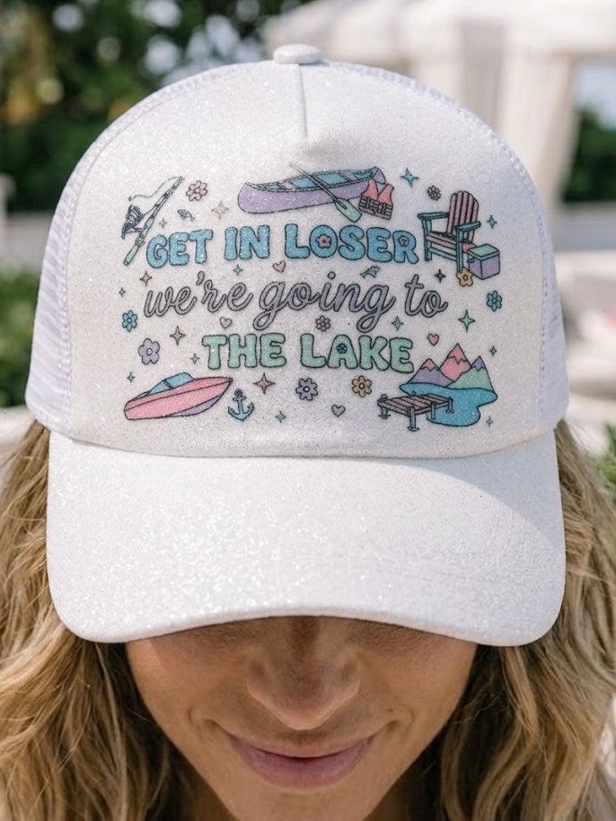 Going to the Lake Glitter Trucker Hat - Oops print