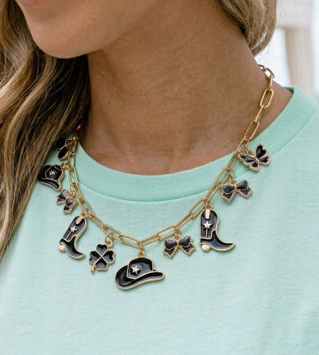Black Country Western Cowgirl Charm Necklace