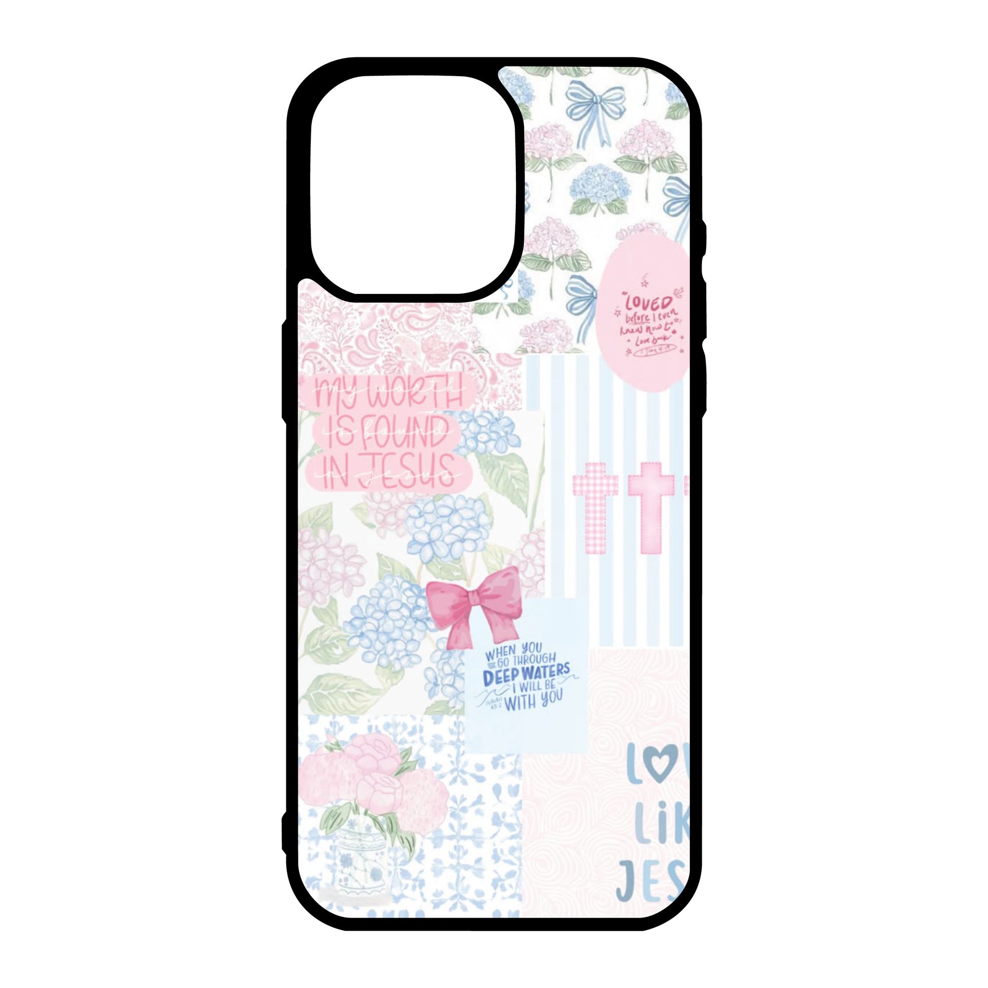 Pink Blue Hydrangea Bow Collage Phone Case