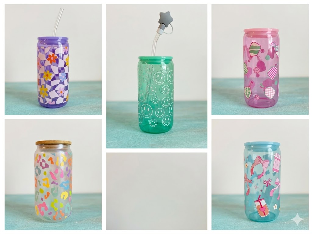 Mint Smiley Beer Can Glass