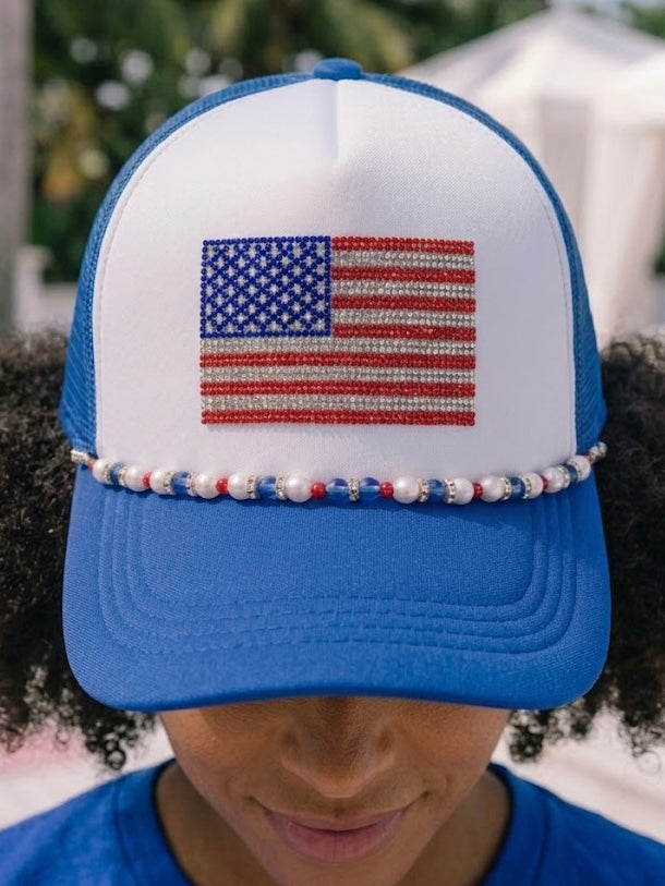 Rhinestone Flag Patriotic July 4th Trucker Hats