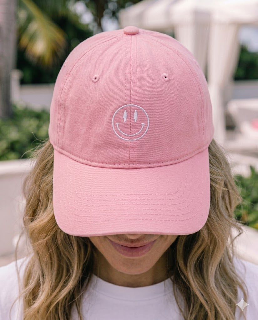 Pastel Pink Smiley Gave baseball cap hat