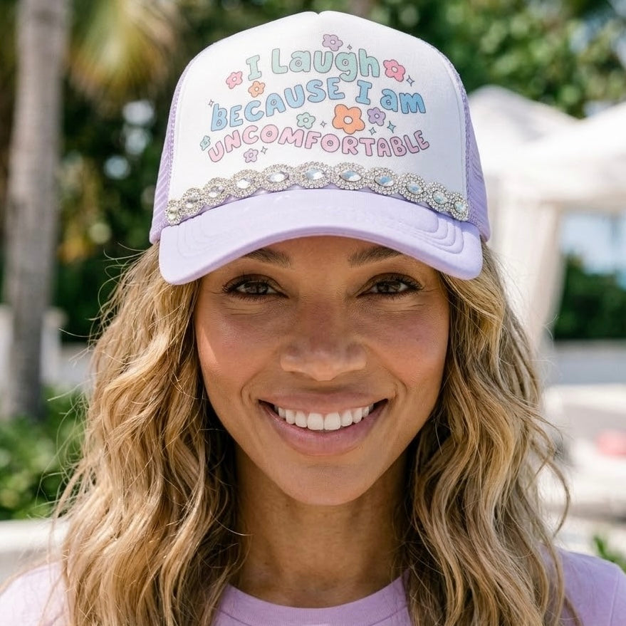I laughed because I’m uncomfortable Trucker Hat with rhinestone band