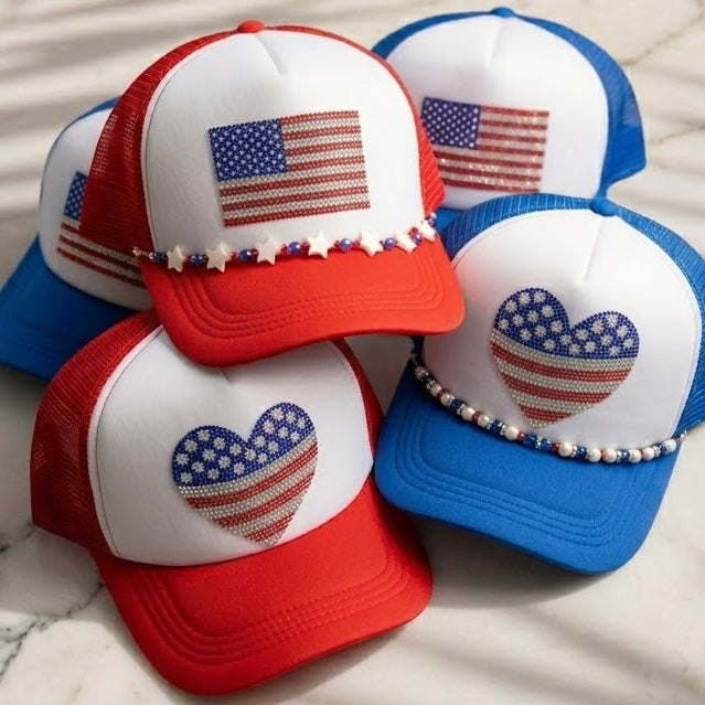 Rhinestone Flag Patriotic July 4th Trucker Hats