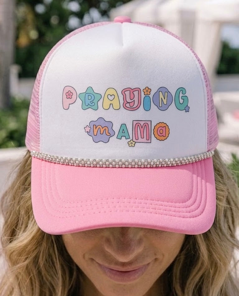 Praying Mama Pink Trucker Hat with Rhinestone band