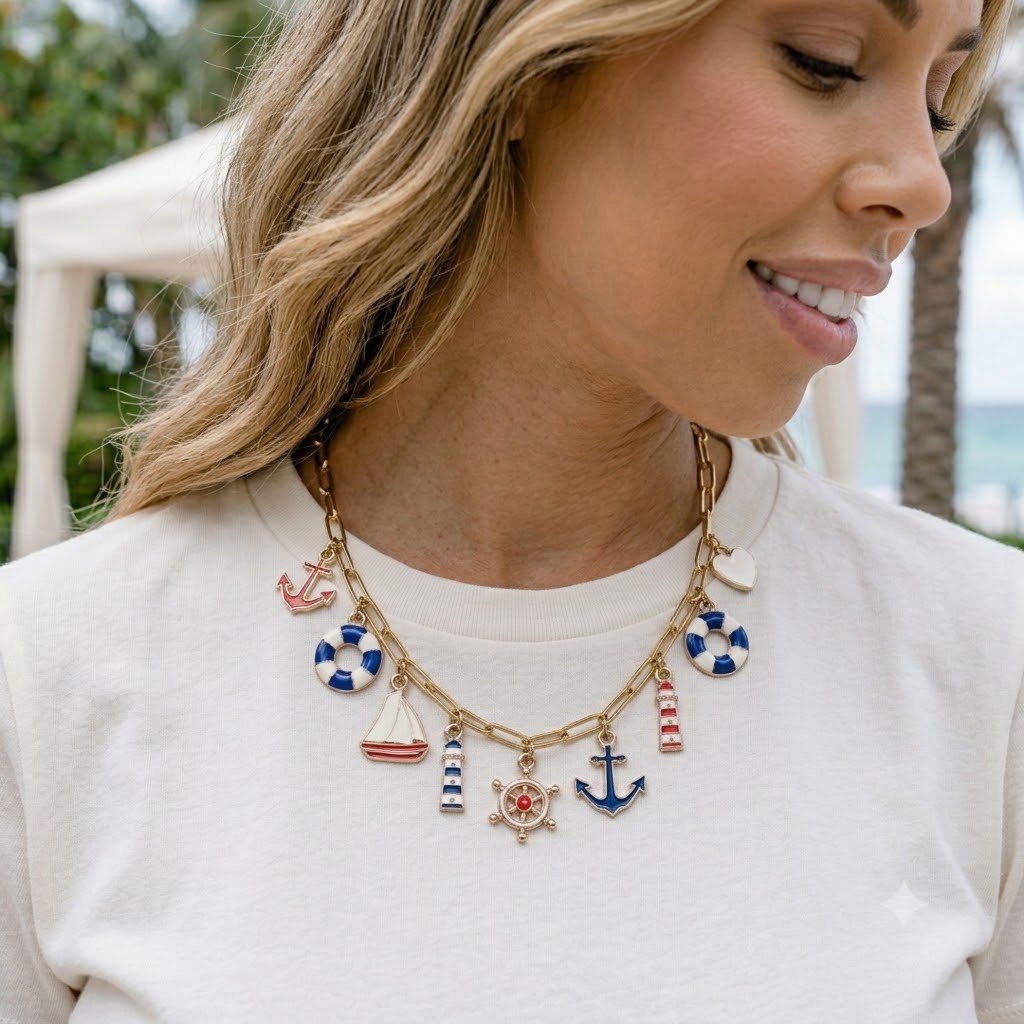 Blue red nautical Charm Necklace