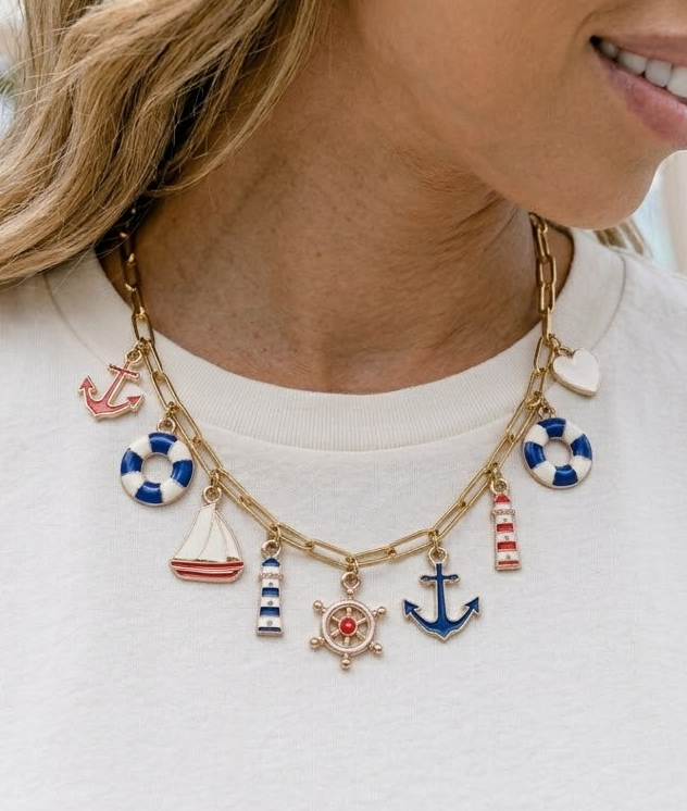 Blue red nautical Charm Necklace