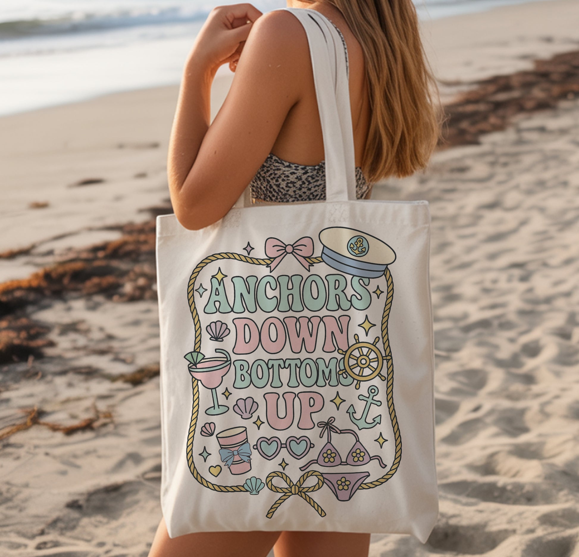 Anchors Down Bottoms Up Nauti Tote Bag