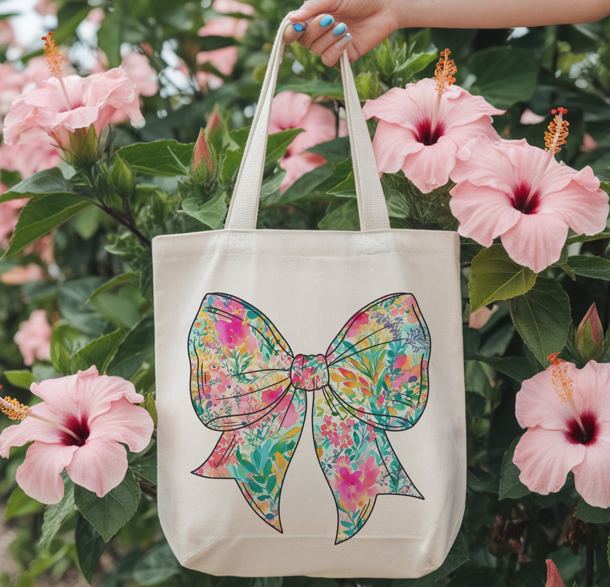 Tropical Floral Bow Tote Bag
