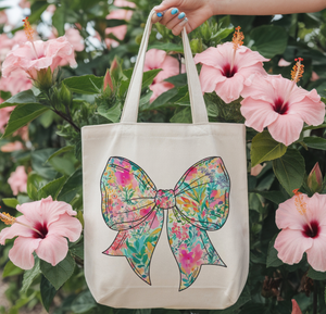 Tropical Floral Bow Tote Bag
