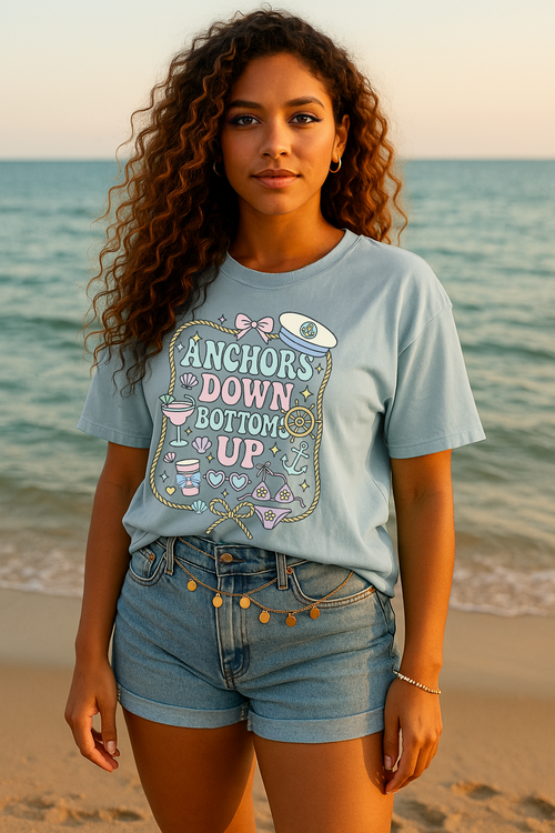 Anchors Down Bottoms Up Pastel Graphic Shirt