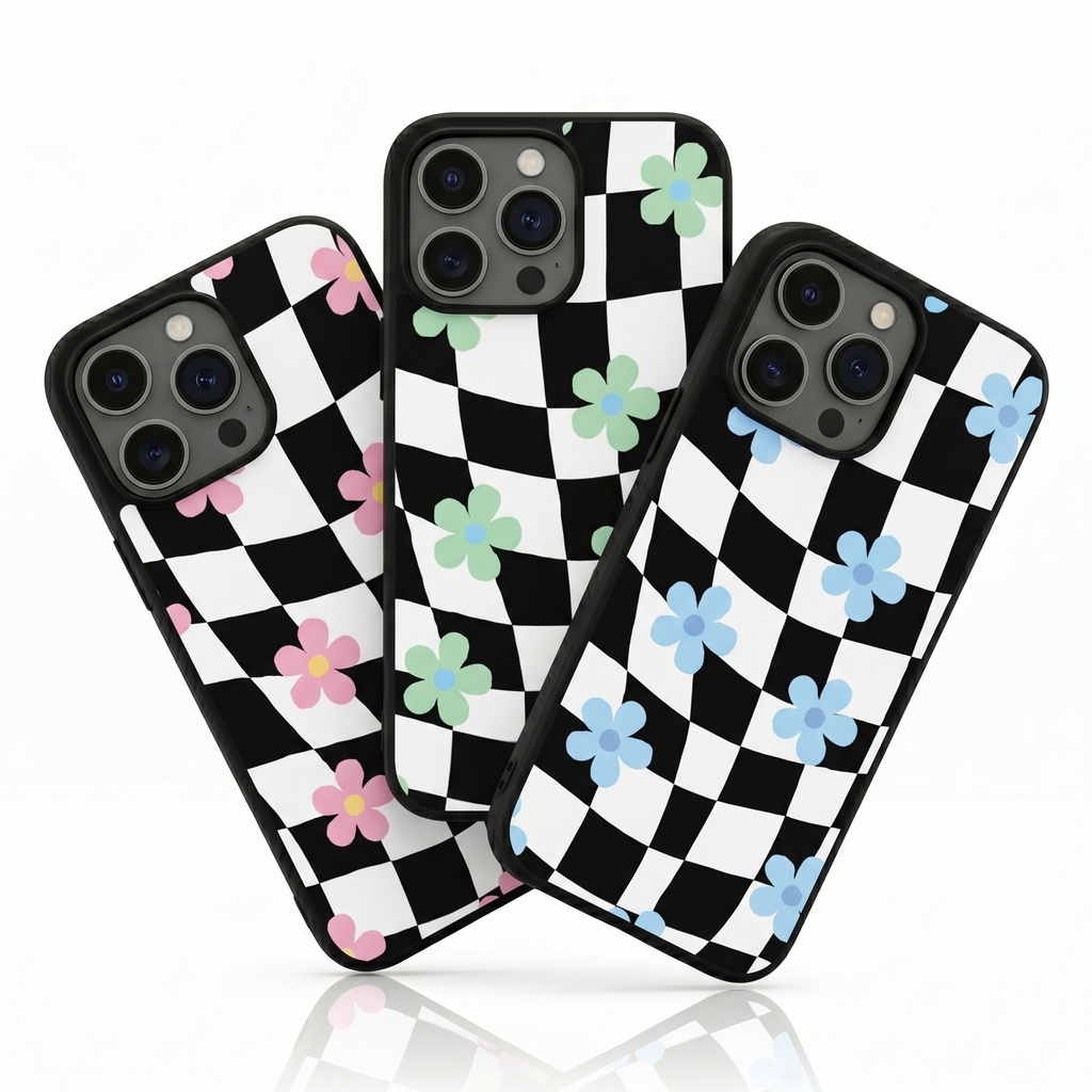 Groovy Checkered Flower Phone Cases- Mag Safe